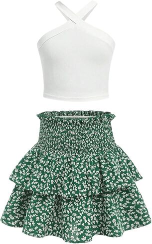 ملابس تنورة من Oyoangle Girl Skirt Top Top Top Top and Floral High Pherensed Layered Terts in Saudi Arabia