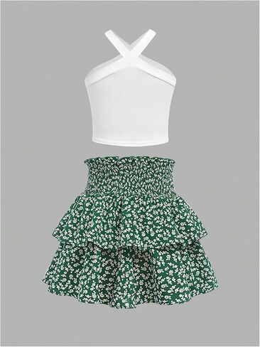 ملابس تنورة من Oyoangle Girl Skirt Top Top Top Top and Floral High Pherensed Layered Terts in Saudi Arabia