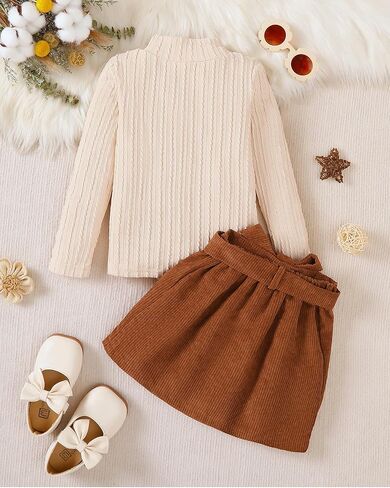 Toddler Girl Clothes Sets: Long Sleeve Ribbed Tops Button Mini Skirts Set Fall Winter Outfits for Toddler 2-7 Years in Kuwait