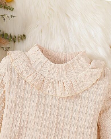 Toddler Girl Clothes Sets: Long Sleeve Ribbed Tops Button Mini Skirts Set Fall Winter Outfits for Toddler 2-7 Years in Kuwait