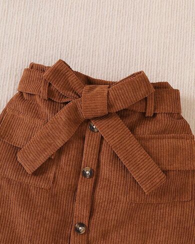 Toddler Girl Clothes Sets: Long Sleeve Ribbed Tops Button Mini Skirts Set Fall Winter Outfits for Toddler 2-7 Years in Kuwait