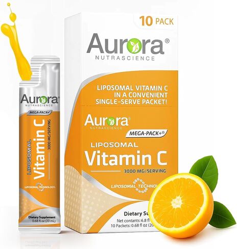 Aurora Nutrascience Mega-Pack Liposomal Vitamin C, Immune Support, 3,000 mg per Serving, Vegan, Gluten Free, Non-GMO, 32 Single Serve Packets, Orange in Saudi Arabia