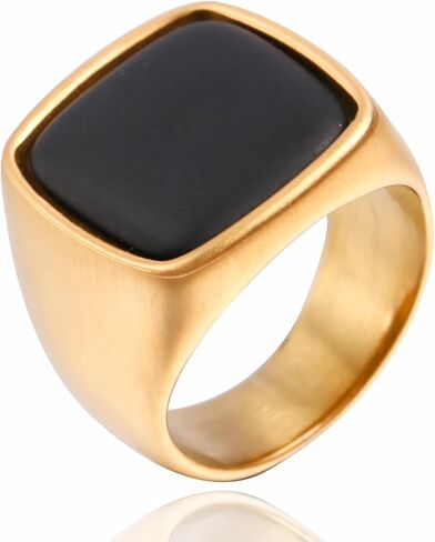 Mens Black Onyx Ring Stainless Steel Square Signet Thumb Ring Band Punk Jewelry Size 7-12 in Kuwait