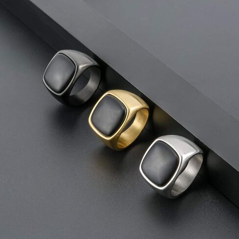 Mens Black Onyx Ring Stainless Steel Square Signet Thumb Ring Band Punk Jewelry Size 7-12 in Kuwait