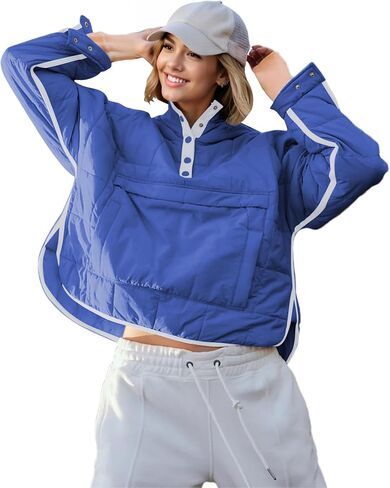 Wanzetaly Womens Quilted Purfer Puffer سترة كبيرة الحجم خفيفة الوزن مقنعين معطفات مبطنة مع جيب in Kuwait