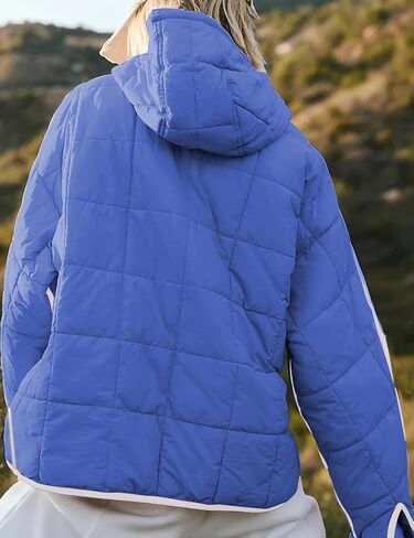 Wanzetaly Womens Quilted Purfer Puffer سترة كبيرة الحجم خفيفة الوزن مقنعين معطفات مبطنة مع جيب in Kuwait