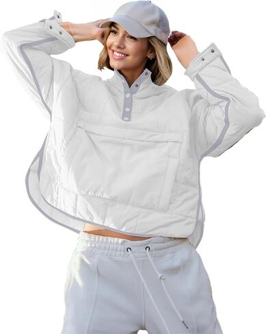 Wanzetaly Womens Quilted Purfer Puffer سترة كبيرة الحجم خفيفة الوزن مقنعين معطفات مبطنة مع جيب in Kuwait