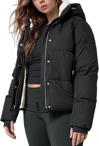 Yimoon Women's Sherpa Lined Fleece Puffer Jacket Long Sleeve Hooded Quilted Jacket Winter Warm Outwear in Saudi Arabia
