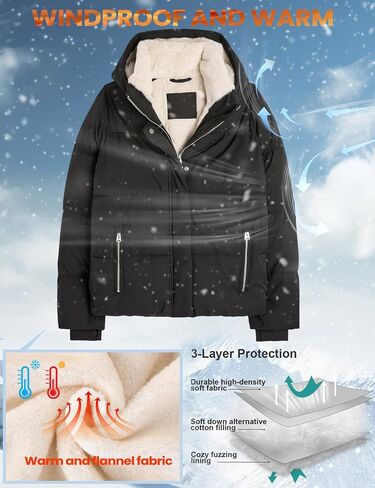 Yimoon Women's Sherpa Lined Fleece Puffer Jacket Long Sleeve Hooded Quilted Jacket Winter Warm Outwear in Saudi Arabia