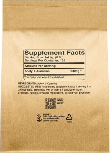 Pure Original Ingredients Acetyl L-Carnitine (1 lb) ALCAR, Amino Acid Powder Supplement in Kuwait