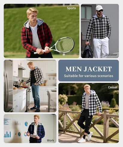 ZITY Men's Flannel Plaid Jacket Warm Sherpa Lined Fleece Hoodies for men Zip Up Thick Winter Coat With Pocket in Saudi Arabia