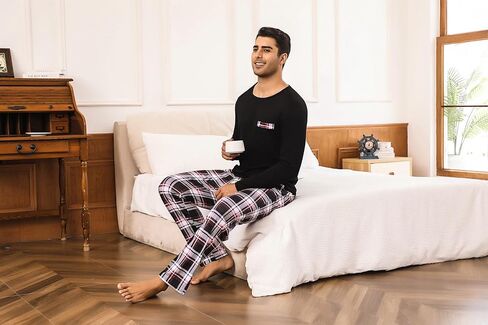 Sykooria Men's Pajamas Set Long Sleeve Cotton Plaid Loungewear Cozy Striped Sleepwear with Pockets 2 Piece Comfy Pjs Set in Saudi Arabia