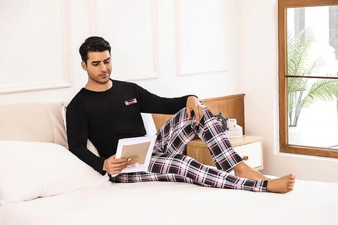 Sykooria Men's Pajamas Set Long Sleeve Cotton Plaid Loungewear Cozy Striped Sleepwear with Pockets 2 Piece Comfy Pjs Set in Saudi Arabia