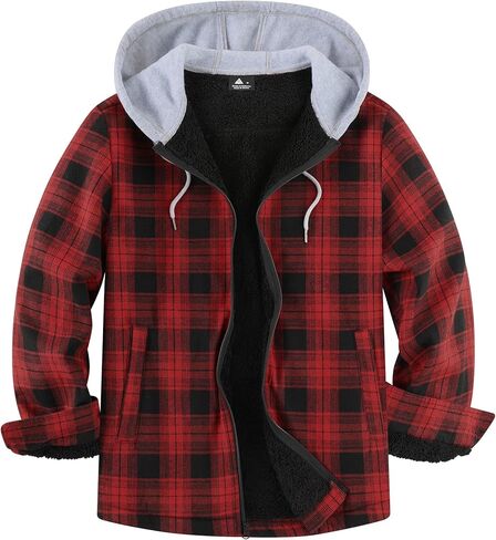 ZITY Men's Flannel Plaid Jacket Warm Sherpa Lined Fleece Hoodies for men Zip Up Thick Winter Coat With Pocket in Saudi Arabia