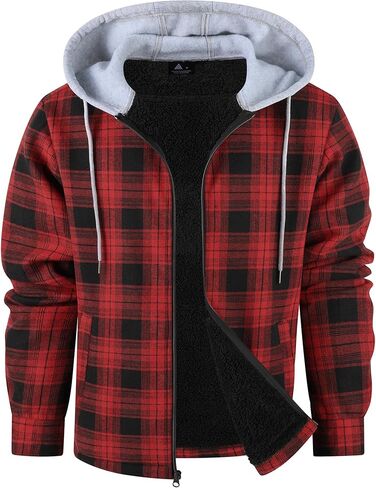 ZITY Men's Flannel Plaid Jacket Warm Sherpa Lined Fleece Hoodies for men Zip Up Thick Winter Coat With Pocket in Saudi Arabia