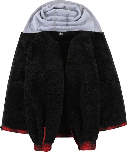 ZITY Men's Flannel Plaid Jacket Warm Sherpa Lined Fleece Hoodies for men Zip Up Thick Winter Coat With Pocket in Saudi Arabia