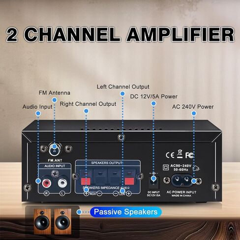 AK55 مضخم صوت ستيريو بلوتوث 5.0 HiFi مضخم طاقة 2 قناة 70 وات × 2 مضخم صوت صغير 12 فولت مضخم رقمي صوت منزلي RCA، راديو FM، USB، SD، ميكروفون لمكبرات صوت المسرح المنزلي in Saudi Arabia