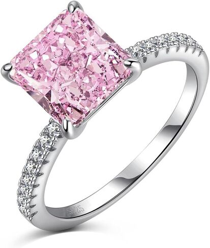 3CT Radiant Cut Lab Grown Diamond Ring for Women, 18K White Gold Plated Rings for Wedding Anniversary Engagement, D Color VVS1 Clarity Sterling Silver Band Simulated Ring Band Premium Collection in Saudi Arabia