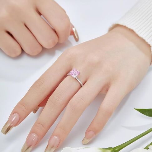 3CT Radiant Cut Lab Grown Diamond Ring for Women, 18K White Gold Plated Rings for Wedding Anniversary Engagement, D Color VVS1 Clarity Sterling Silver Band Simulated Ring Band Premium Collection in Saudi Arabia