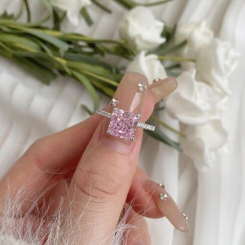 3CT Radiant Cut Lab Grown Diamond Ring for Women, 18K White Gold Plated Rings for Wedding Anniversary Engagement, D Color VVS1 Clarity Sterling Silver Band Simulated Ring Band Premium Collection in Saudi Arabia
