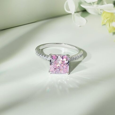 3CT Radiant Cut Lab Grown Diamond Ring for Women, 18K White Gold Plated Rings for Wedding Anniversary Engagement, D Color VVS1 Clarity Sterling Silver Band Simulated Ring Band Premium Collection in Saudi Arabia