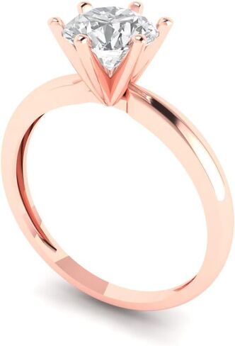 Clara Pucci 1 CTW VVS1 Moissanite Round Cut Classic Minimalist Solitaire Ring – Fine Jewelry Anniversary Ring for Women in Solid 18K Rose Gold in Saudi Arabia