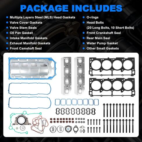 5.7 مجموعة حشية Hemi Head & Oil Pan Gasket Kit W/براغي تناسب 2009-2016 Dodge RAM 1500/2500/3500 Durango ، لـ Chrysler Aspen 5.7L V8 Engine - HS26423PT in Kuwait