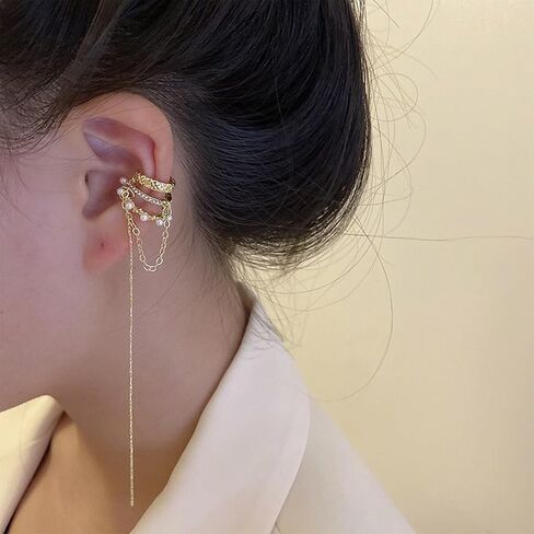 Ear Cuffs Non Piercing Gold Ear Cuff Earrings for Women Hoop Chain Earrings Dangle Hypoallergenic Clip on Earrings Adjustable Cartilage Earrings Gifts in Saudi Arabia
