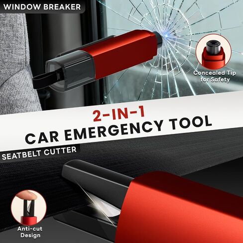 4PCS Window Breaker Seatbelt Cutter Car Safety Hammer, 2-in-1 Glass Breaker and Seat Belt Cutter with Test Glass, Underwater Emergency Escape Tool for All Vehicles (Red & Grey) in Kuwait