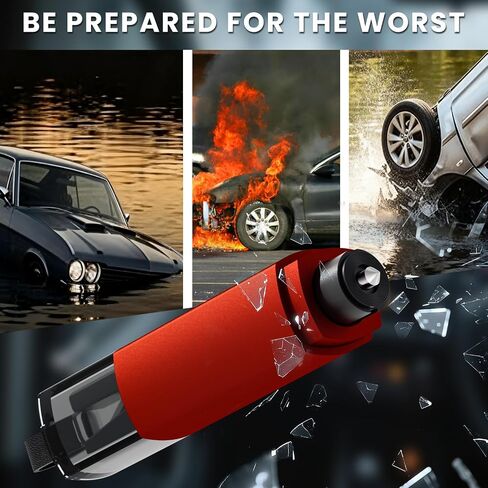 4PCS Window Breaker Seatbelt Cutter Car Safety Hammer, 2-in-1 Glass Breaker and Seat Belt Cutter with Test Glass, Underwater Emergency Escape Tool for All Vehicles (Red & Grey) in Kuwait