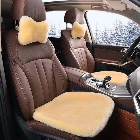 Genuine Sheepskin Car Seat Cushion Natural Fur Wool Seat Cover for Cars Trucks SUV Soft Comfort Office Chair Protector Pad Car Accessories Universal Fit in Kuwait