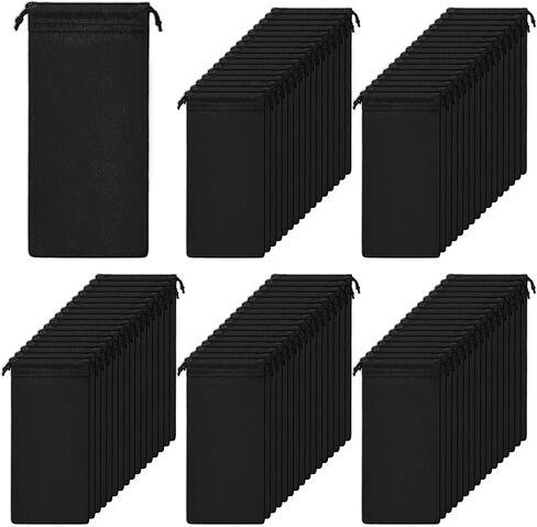 100 Packs Soft Sunglasses Pouch Bulk,Soft Slim Sunglasses Pouch with Drawstring Closure, Microfiber Case Pouch Bag, Eyeglasses Sleeve, Black in Saudi Arabia