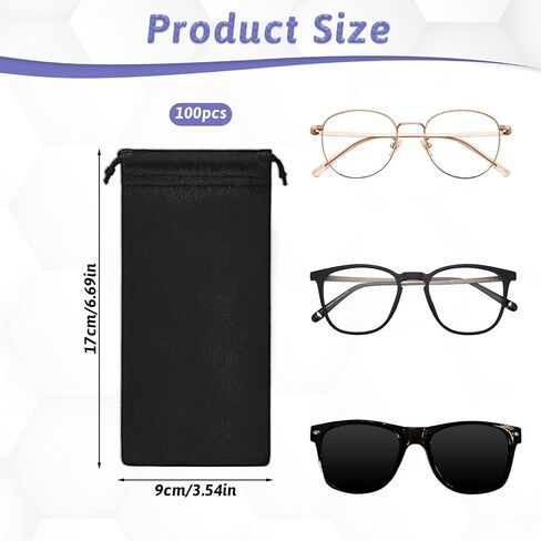 100 Packs Soft Sunglasses Pouch Bulk,Soft Slim Sunglasses Pouch with Drawstring Closure, Microfiber Case Pouch Bag, Eyeglasses Sleeve, Black in Saudi Arabia