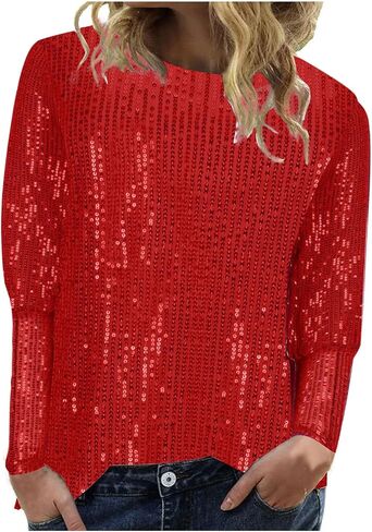 Women Full Sequins Glitter Tops Shimmer Disco Concert Night Cocktail Party Sparkling Long Sleeve Shiny Outfits in Saudi Arabia