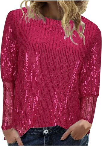 Women Full Sequins Glitter Tops Shimmer Disco Concert Night Cocktail Party Sparkling Long Sleeve Shiny Outfits in Saudi Arabia