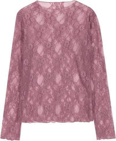 Lace Long Sleeve Tops for Women with Thumb Holes Mock Neck Sheer Blouse See Through Floral Lace Tops Going Out Shirt in Kuwait