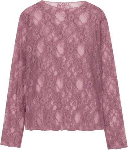 Lace Long Sleeve Tops for Women with Thumb Holes Mock Neck Sheer Blouse See Through Floral Lace Tops Going Out Shirt in Kuwait