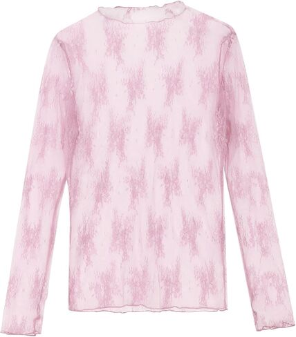 Lace Long Sleeve Tops for Women with Thumb Holes Mock Neck Sheer Blouse See Through Floral Lace Tops Going Out Shirt in Saudi Arabia