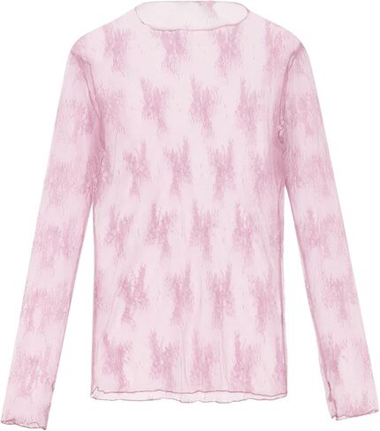 Lace Long Sleeve Tops for Women with Thumb Holes Mock Neck Sheer Blouse See Through Floral Lace Tops Going Out Shirt in Saudi Arabia