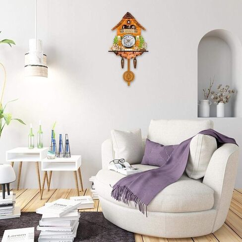 GOWENIC Vintage Wall Clock, Cuckoo Clock, Retro Wooden Cuckoo Birdhouse Wall Clock, Home Decor Hanging Cuckoo Clock Auto Swing Pendulum Home Decor Scandinavian (CM002) in Saudi Arabia