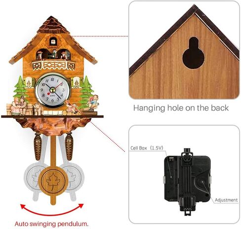 GOWENIC Vintage Wall Clock, Cuckoo Clock, Retro Wooden Cuckoo Birdhouse Wall Clock, Home Decor Hanging Cuckoo Clock Auto Swing Pendulum Home Decor Scandinavian (CM002) in Saudi Arabia