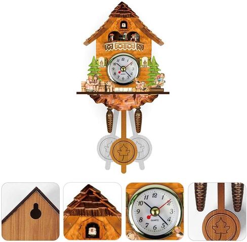 GOWENIC Vintage Wall Clock, Cuckoo Clock, Retro Wooden Cuckoo Birdhouse Wall Clock, Home Decor Hanging Cuckoo Clock Auto Swing Pendulum Home Decor Scandinavian (CM002) in Saudi Arabia