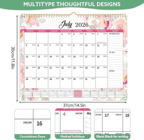 Wall Calendar 2025-2026, 18 Month Large Desk Calendar from January 2025 to June 2026 14.5" x 11.8" Monthly Calendar with Twin-Wire Binding for Home Office Planning Personal Organisers in Kuwait