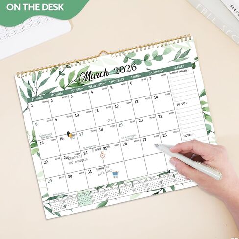 Wall Calendar 2025-2026, 18 Month Large Desk Calendar from January 2025 to June 2026 14.5" x 11.8" Monthly Calendar with Twin-Wire Binding for Home Office Planning Personal Organisers in Kuwait