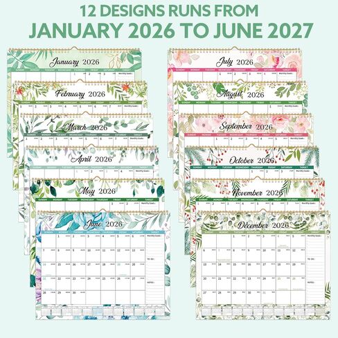 Wall Calendar 2025-2026, 18 Month Large Desk Calendar from January 2025 to June 2026 14.5" x 11.8" Monthly Calendar with Twin-Wire Binding for Home Office Planning Personal Organisers in Kuwait