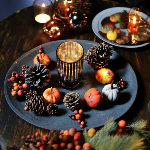 Set of 3 Illuminated Starry Night Hurricanes with Remote Timer, Glass Votive Pillar Candle Holders, Removable LED String Lights Candles for Centerpiece Table Halloween Christmas Decor(Black) in Saudi Arabia
