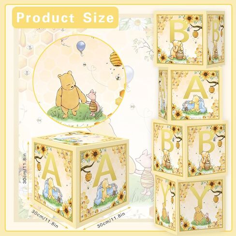 4 أجهزة كمبيوتر دب صناديق الأطفال مع رسائل لدش الطفل ديكورات دش الطفل الدب كتل مربع الجنس الكشف عن الزخارف (أصفر) in Kuwait