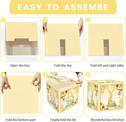 4 أجهزة كمبيوتر دب صناديق الأطفال مع رسائل لدش الطفل ديكورات دش الطفل الدب كتل مربع الجنس الكشف عن الزخارف (أصفر) in Kuwait