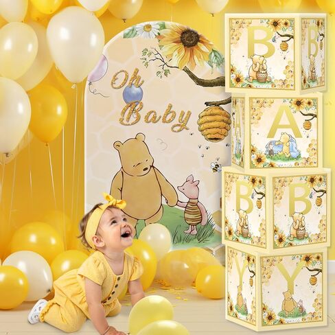 4 أجهزة كمبيوتر دب صناديق الأطفال مع رسائل لدش الطفل ديكورات دش الطفل الدب كتل مربع الجنس الكشف عن الزخارف (أصفر) in Kuwait