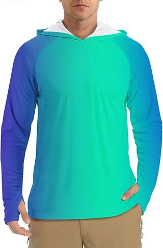 Mens Sun Protection Long Sleeve Hoodies Outdoor Fishing Shirts Gradient Running Athletic Pullover with Thumb Hole in Saudi Arabia